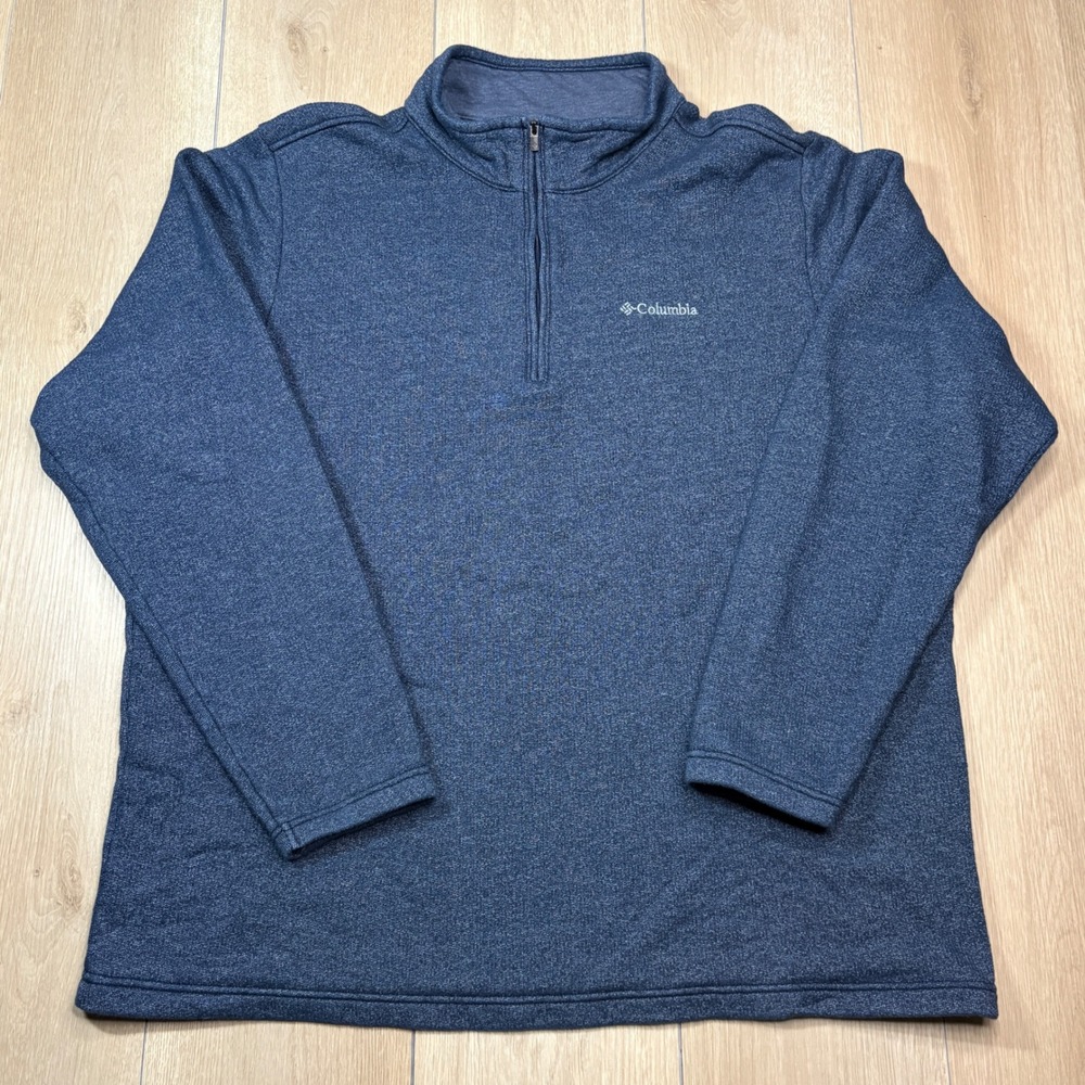 Columbia Mens XL Blue Heather Quarter Zip Pullover Fleece Lined Sweater 1/4